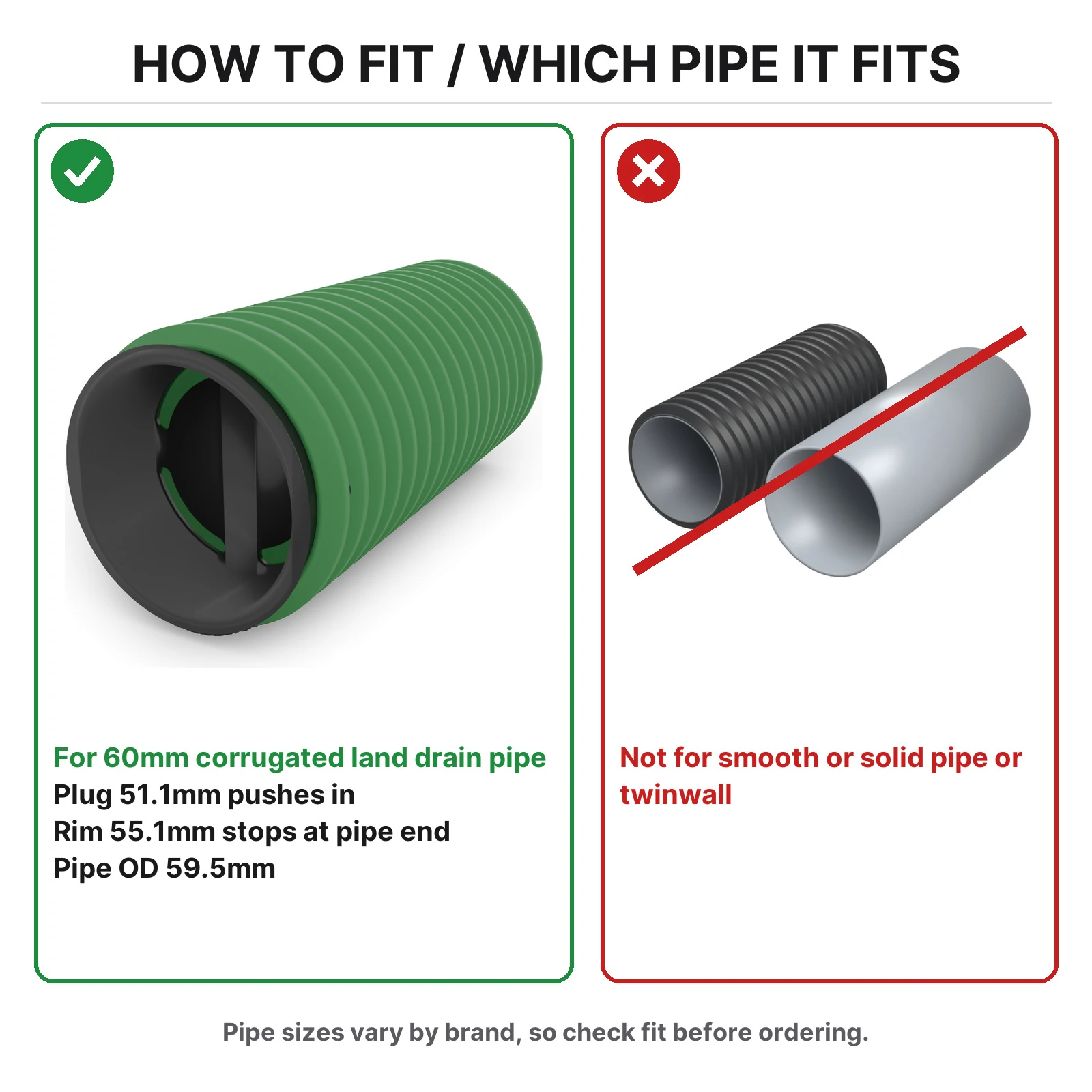 How to fit the Grid end plug in 60mm corrugated land drain pipe