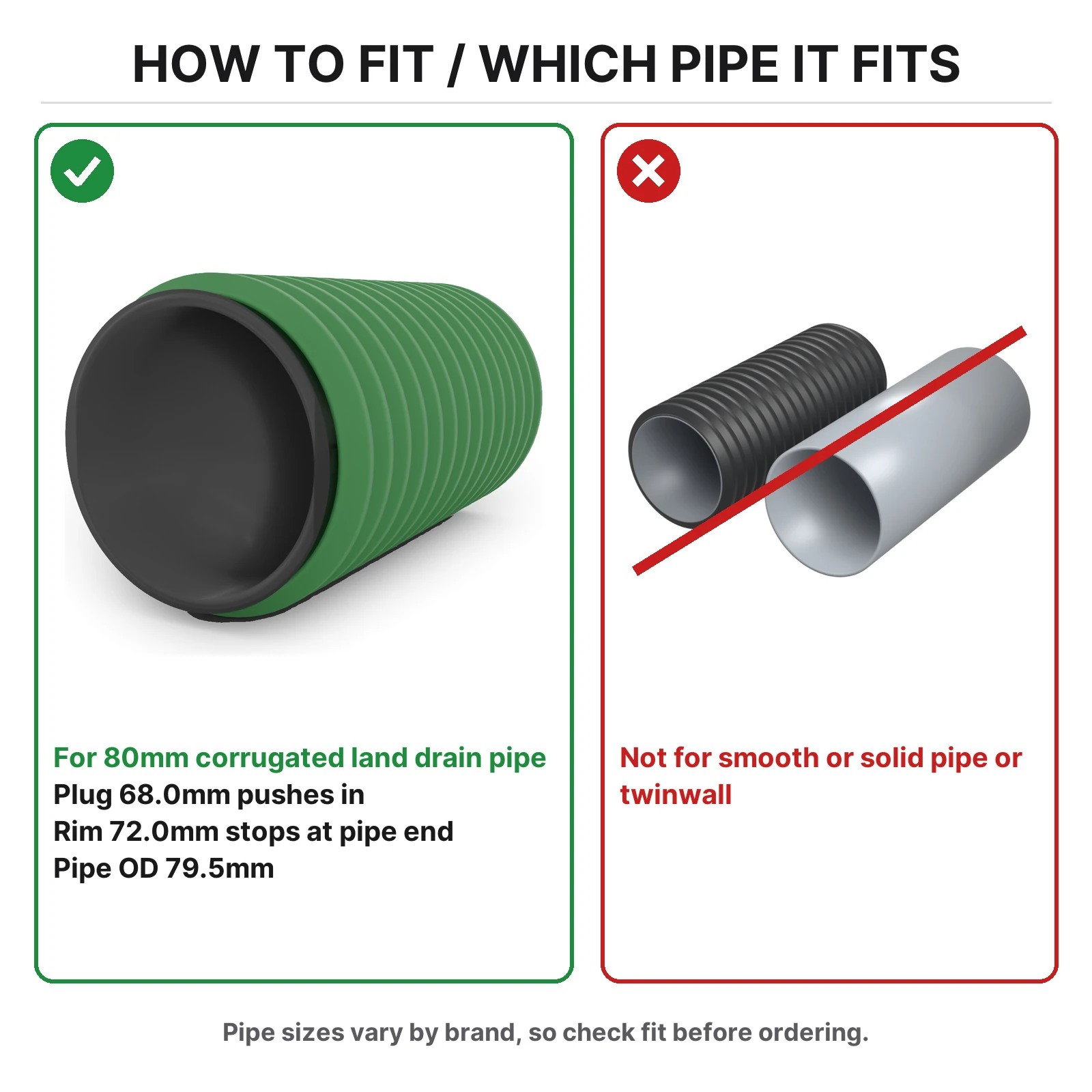 How to fit the Solid stopper end plug in 80mm corrugated land drain pipe