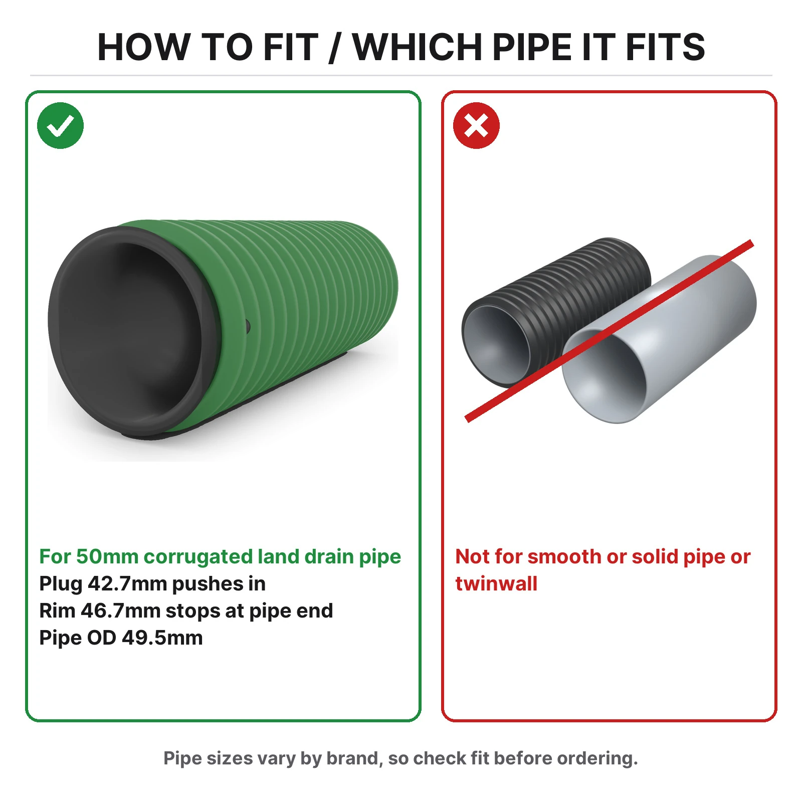 How to fit the Solid stopper end plug in 50mm corrugated land drain pipe
