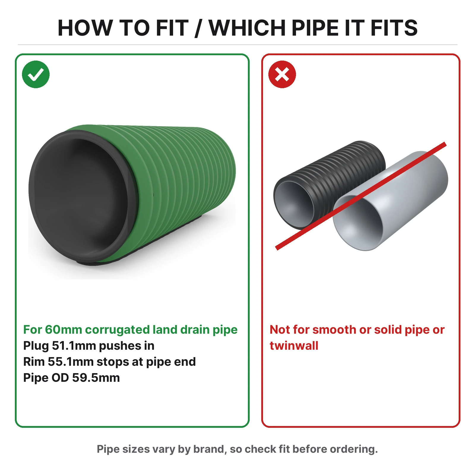 How to fit the Solid stopper end plug in 60mm corrugated land drain pipe