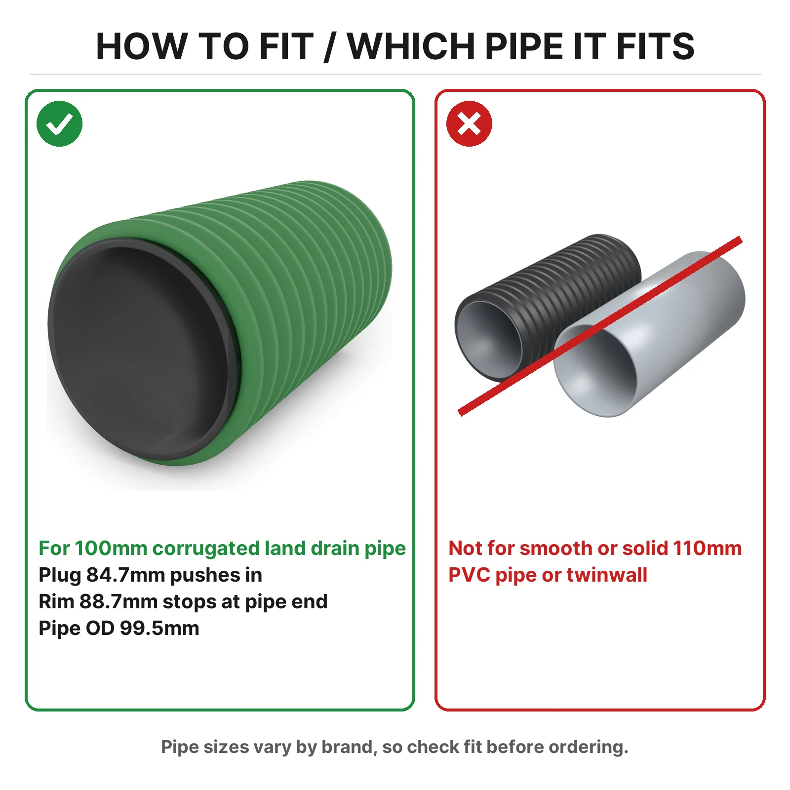 How to fit the Solid stopper end plug in 100mm corrugated land drain pipe